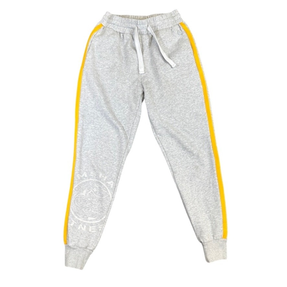 Gymshark Fitness Mens Gray Marl Yellow Side Stripe Joggers Sweatpants Small